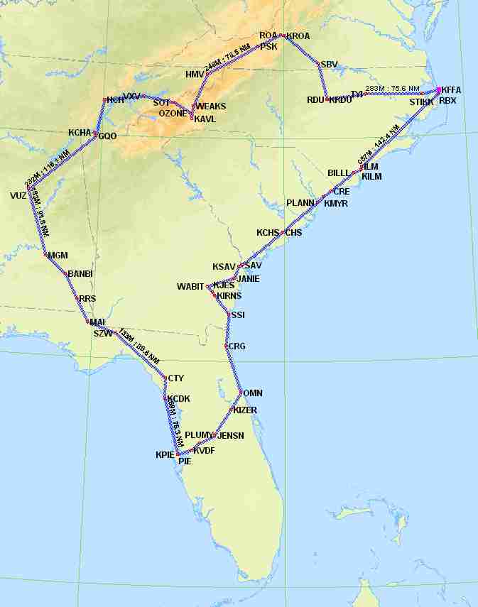 Map of 3 Day IFR Adventure